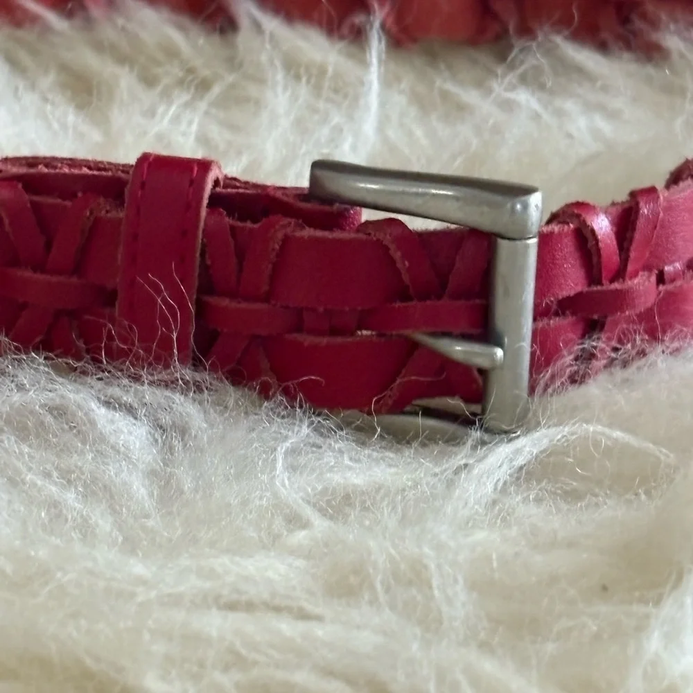 Red Leather Braided Belt with Silver Buckle